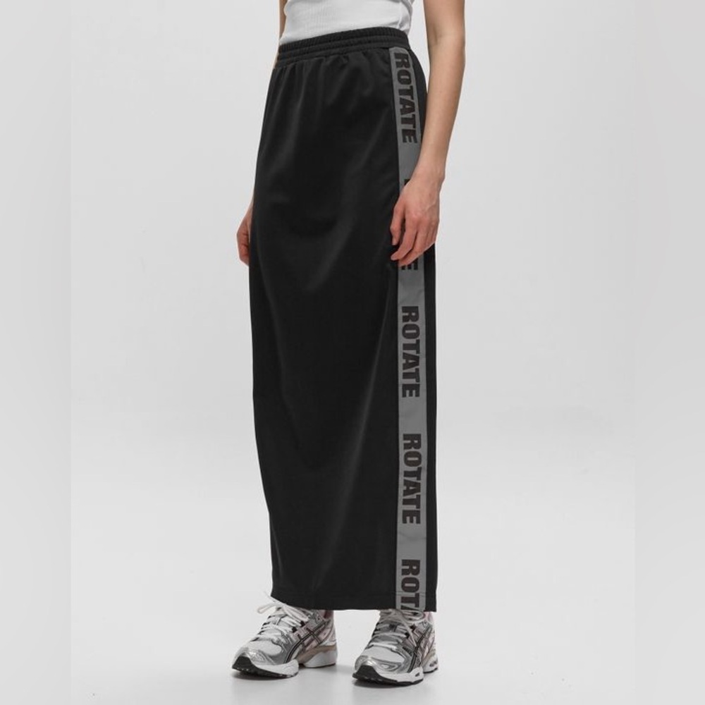 ROTATE BIRGER CHRISTENSEN Black Logo Tape Maxi Slit Skirt, Size XS (US 4)